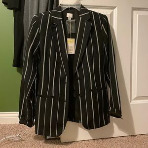NEW A New Day black & white stripe linens/rayon blazer